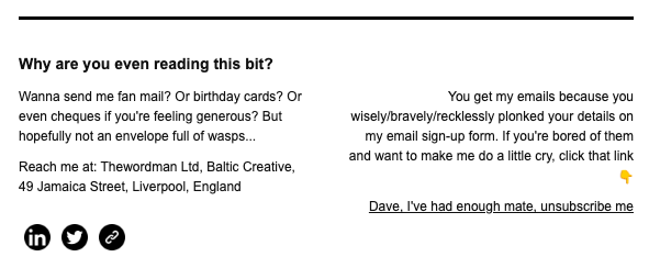 Dave Harland's funny email footer