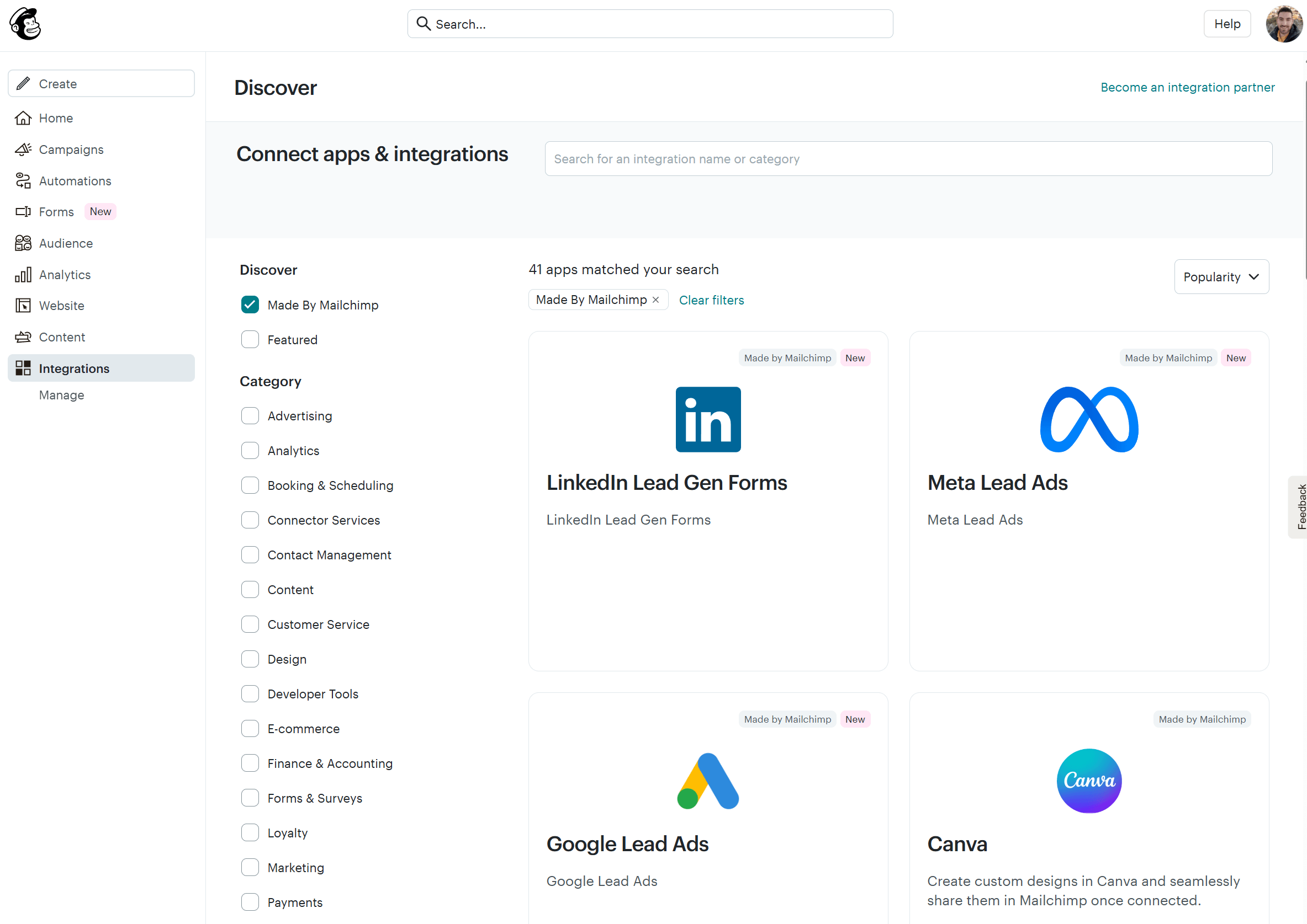 mailchimp apps and integrations