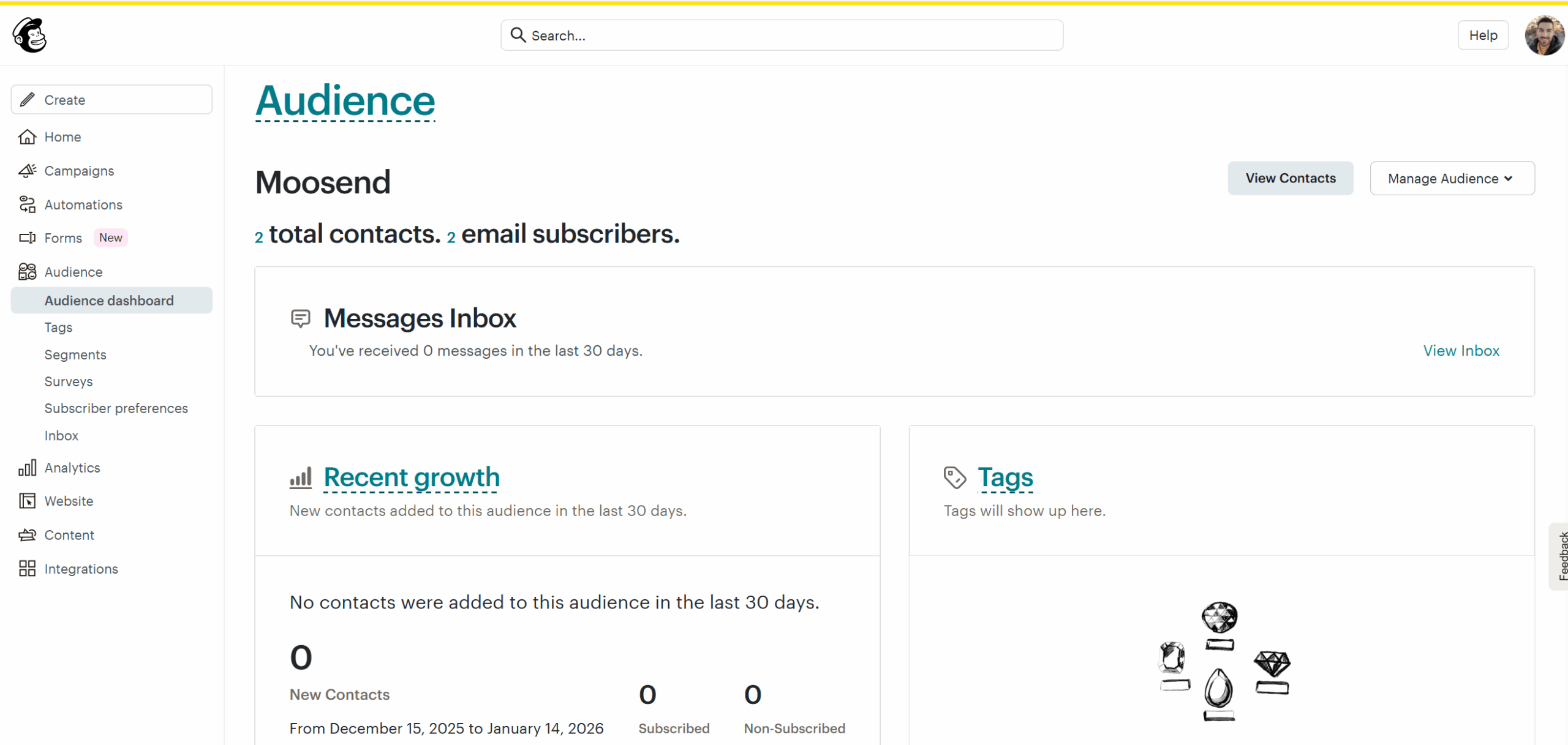 mailchimp audience dashboard