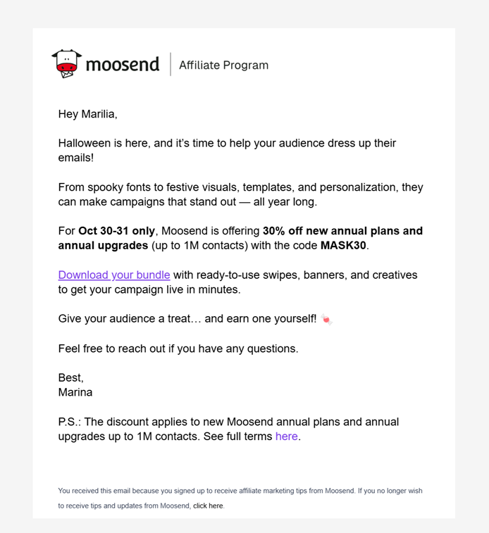 moosend affiliate resource email campaign