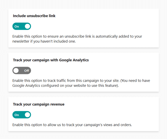 moosend email campaign trackign settings