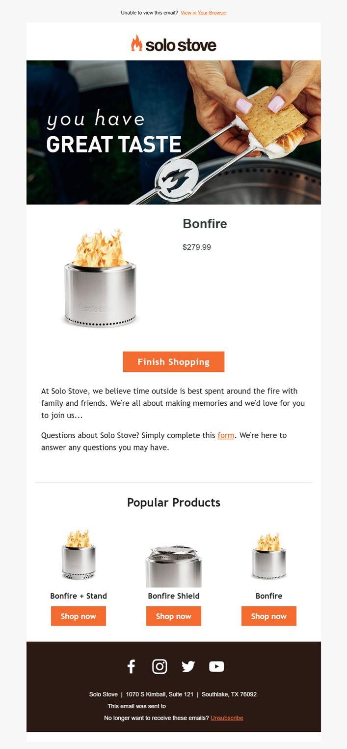solo stove email retargeting for website abandoners