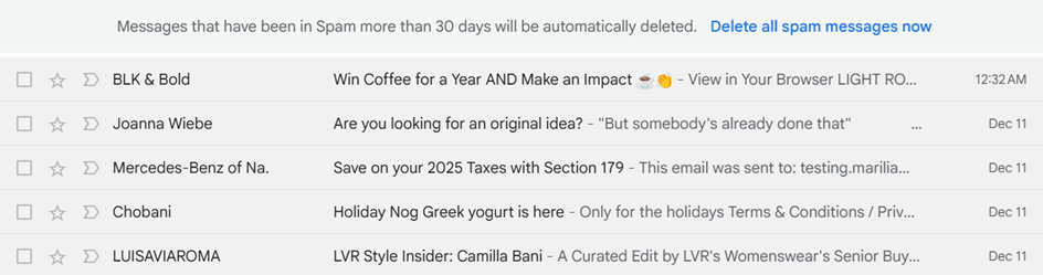 spam folder example