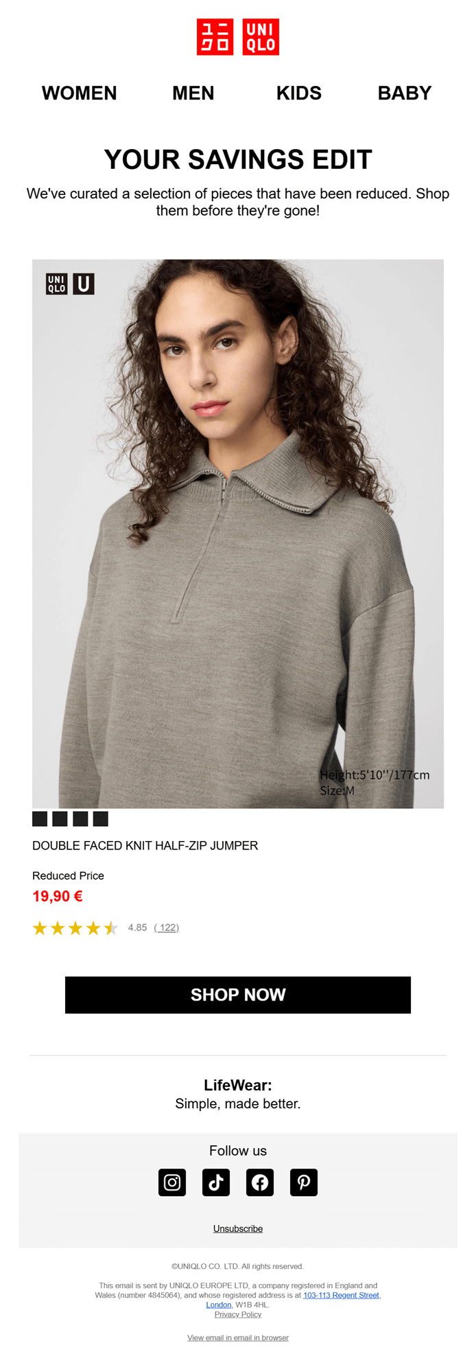 uniqlo price drop email example