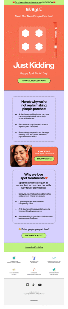 Bubble April Fool's Day email example