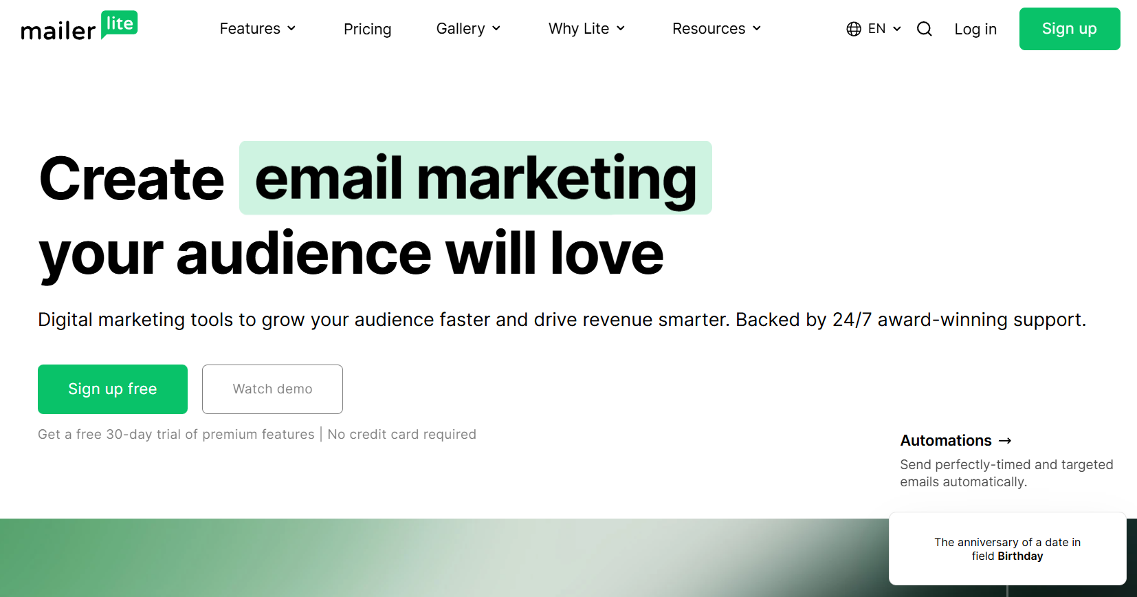 MailerLite restaurant email platform MailerLite's home page