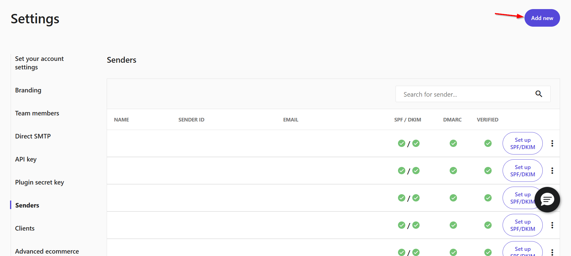 Adding and verifying a sender