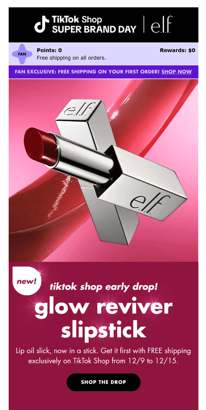 elf cosmetics email x tiktok cross-promotion
