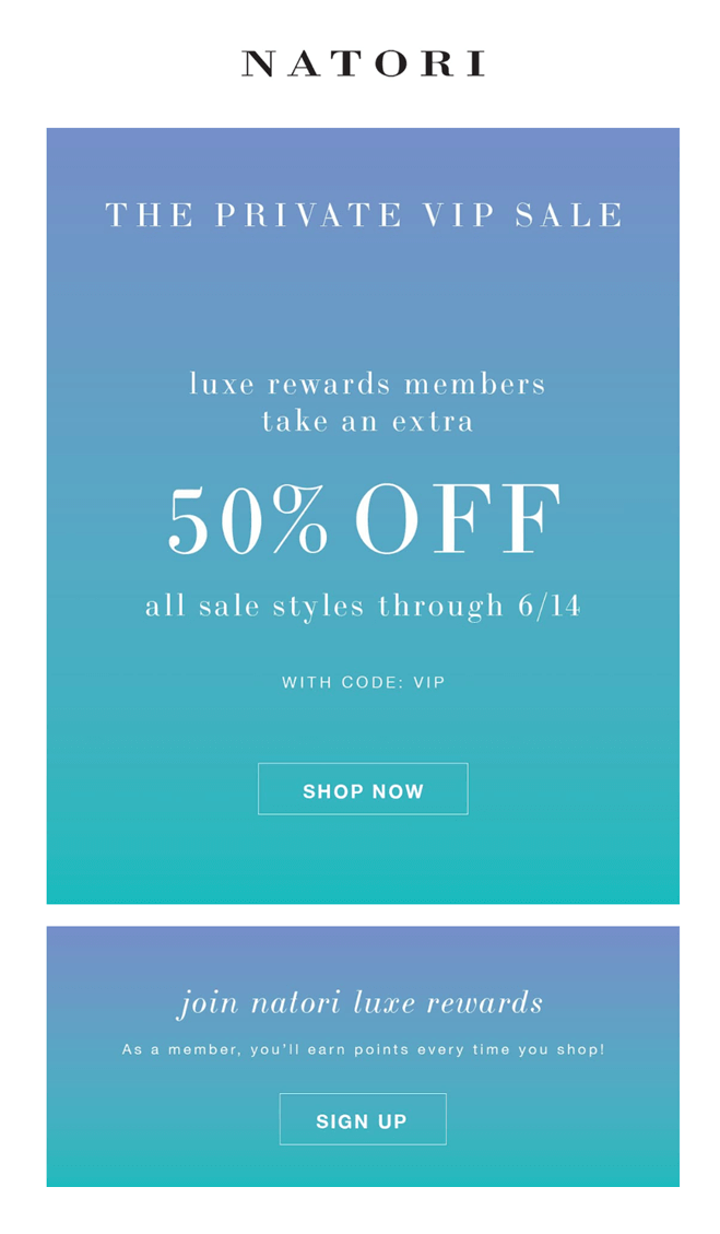 natori private vip sale through email marketing