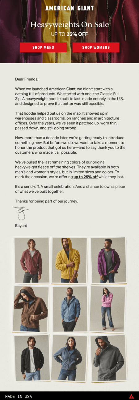 American Giant founder-led email