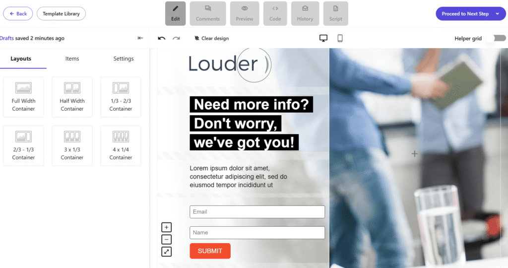 Moosend landing page builder