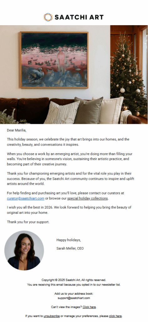 Saatchi Art founder-led holiday email