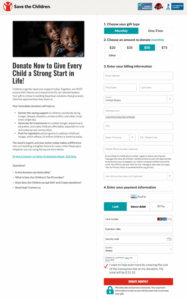 nonprofit landing page examples