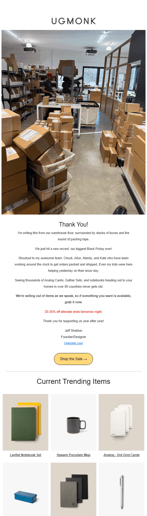 Ugmonk Black Friday email