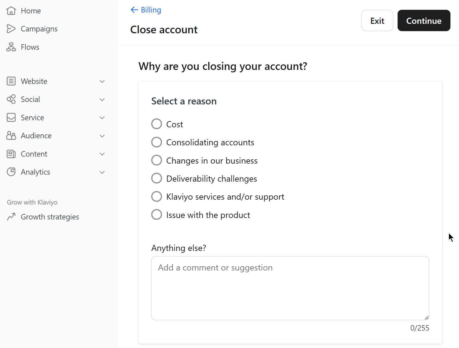 close account select reasons
