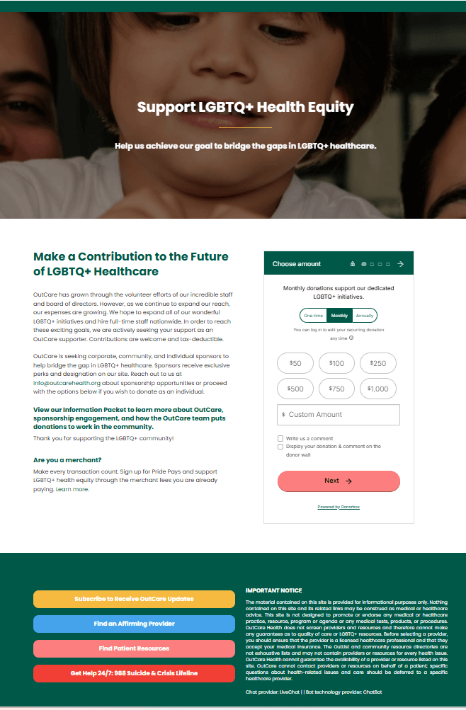 donation page example by OutCare