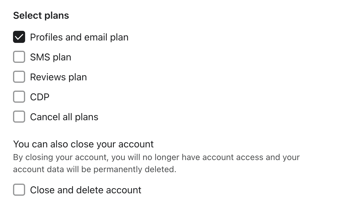 klaviyo cancel plan or account