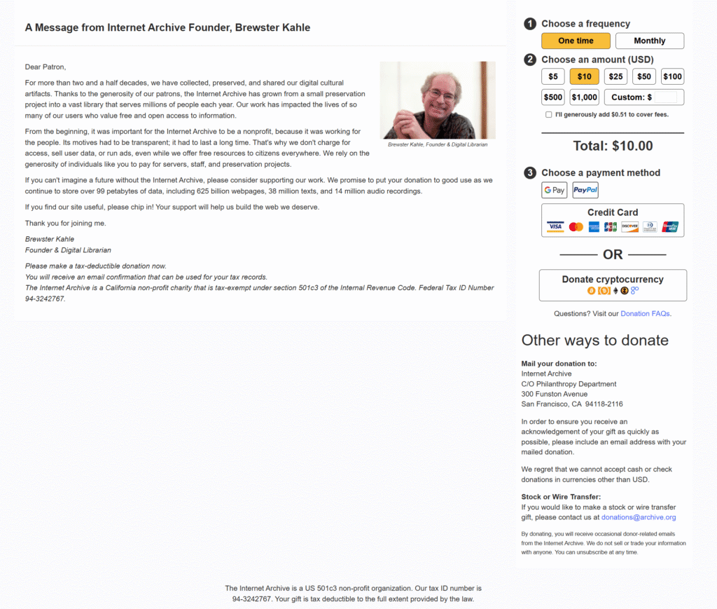 landing page by Internet Archive