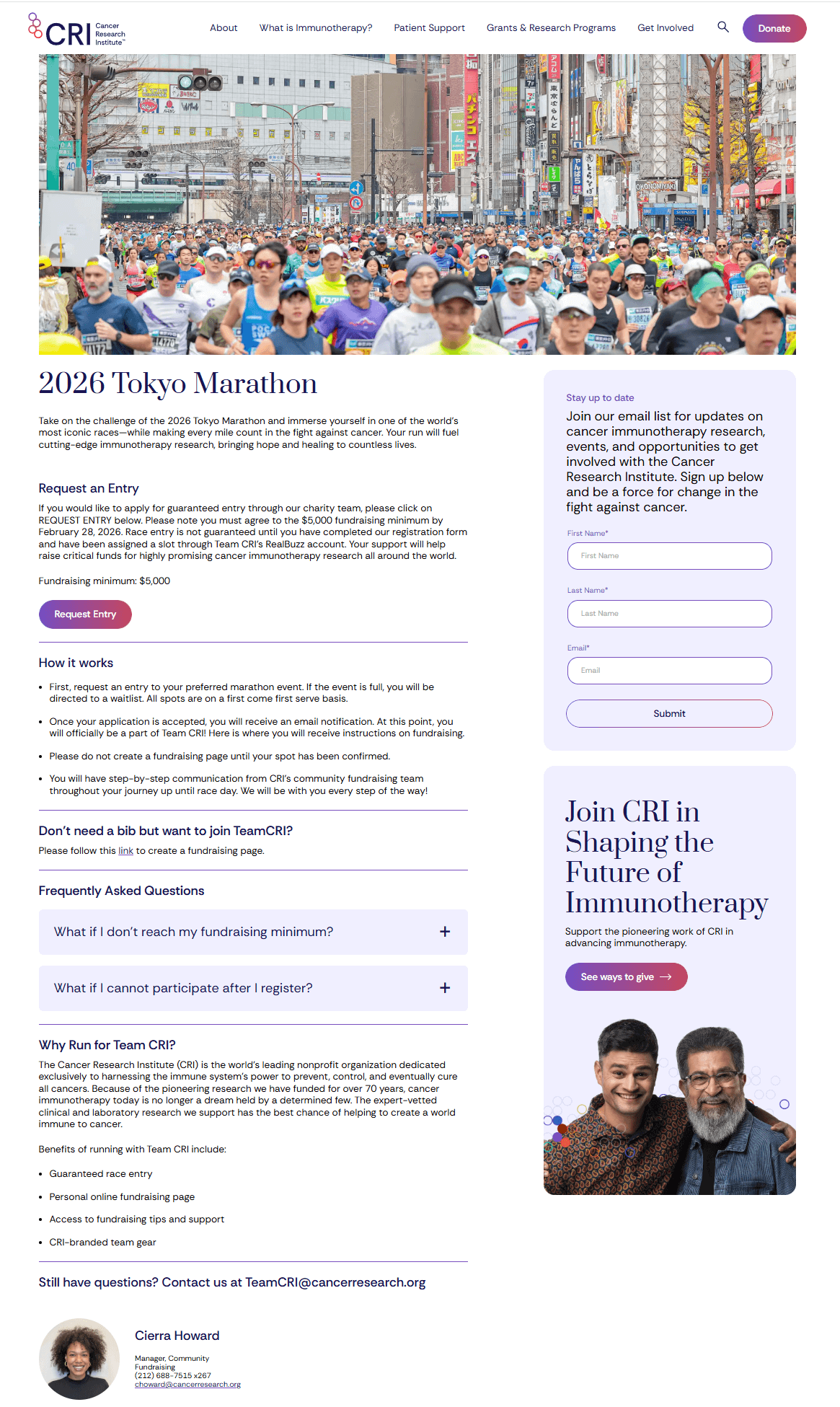 Cancer Research Institute marathon page