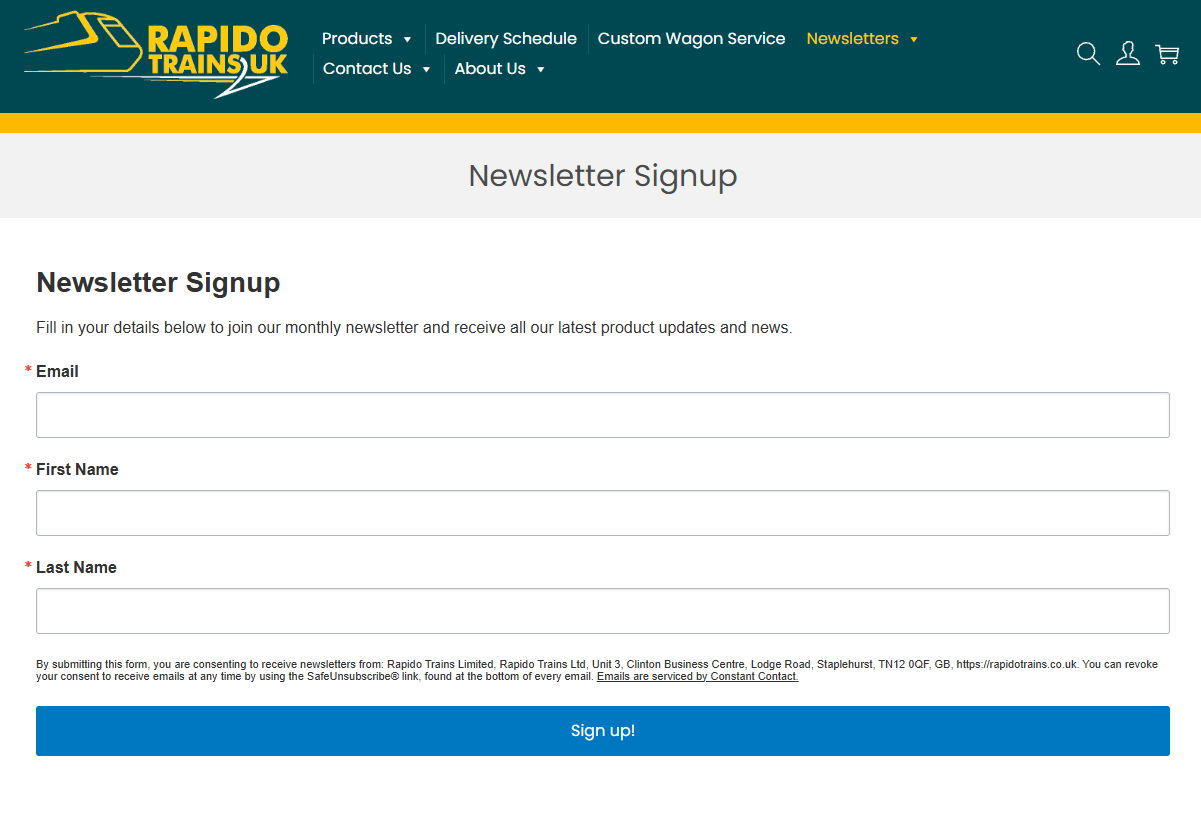 rapido trains uk newsletter signup form