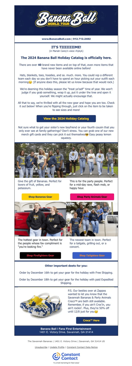 the savannah bananas banana ball newsletter example