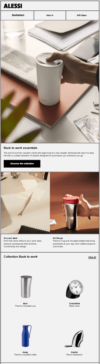 Alessi product recommendation email