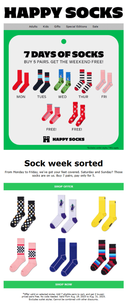 Happy Socks back-to-work email example
