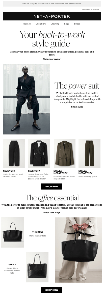 Net-a-porter's style guide email