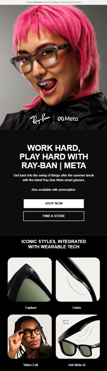 Ray ban back-to-work email example