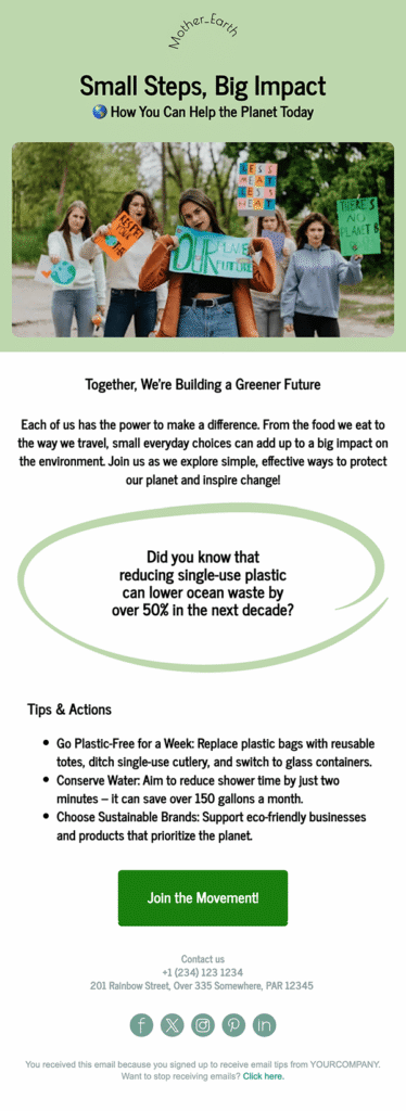 earth day email template moosend moosend's earth day template