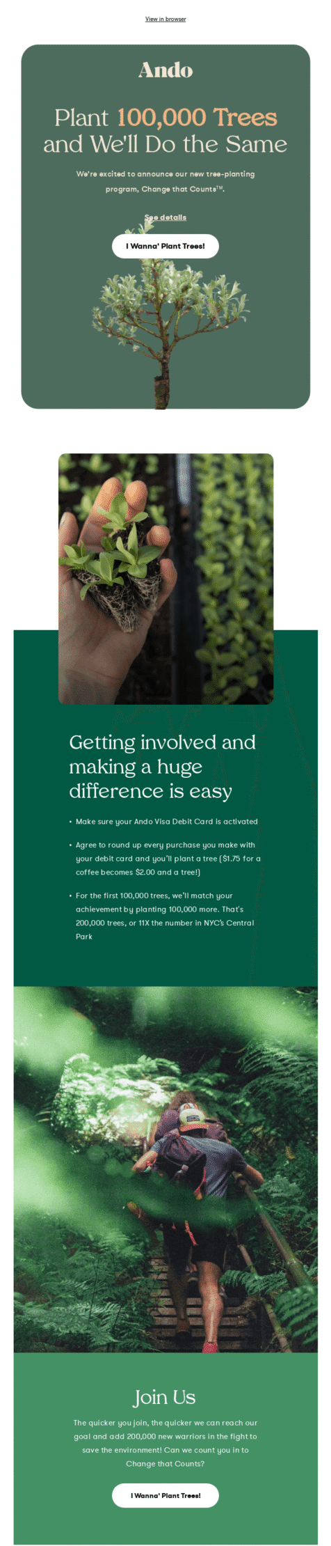 world environment day email by ando ando's email announcing tree-planting program