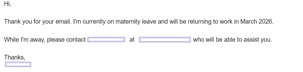 maternity leave OOO email
