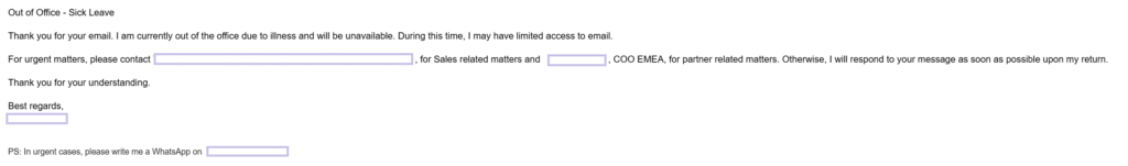 sick leave OOO message