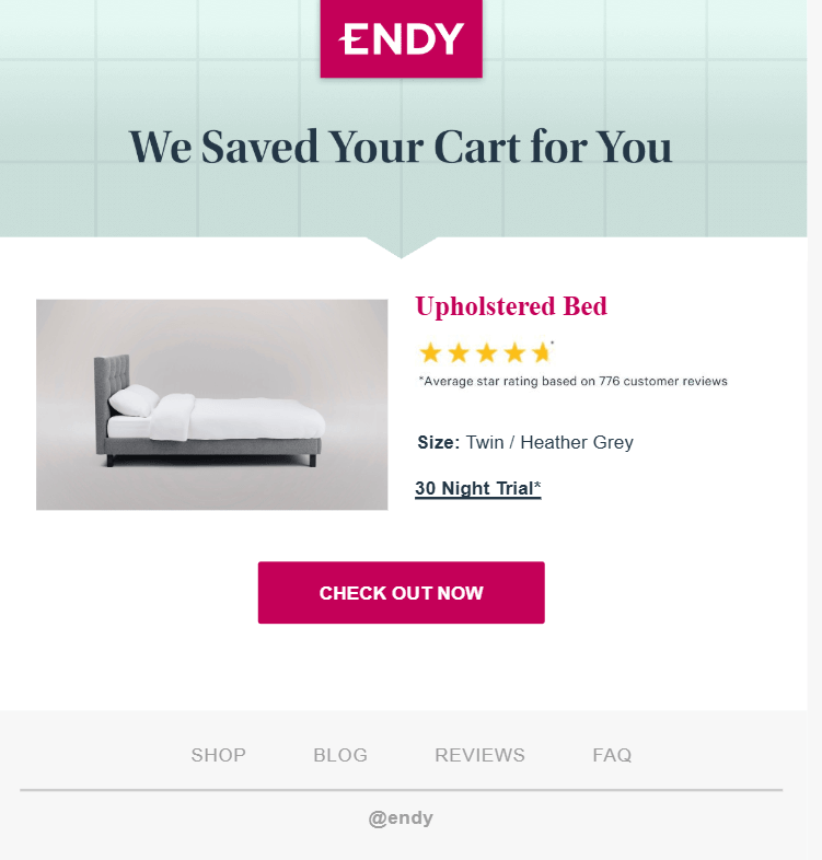 Endy abandoned cart email with social proof Endy abandoned cart email with social proof
