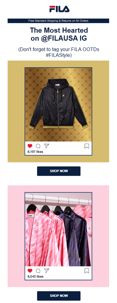 Fila email with user-generated content Fila email with user-generated content