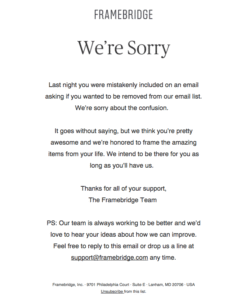 Framebridge apology email