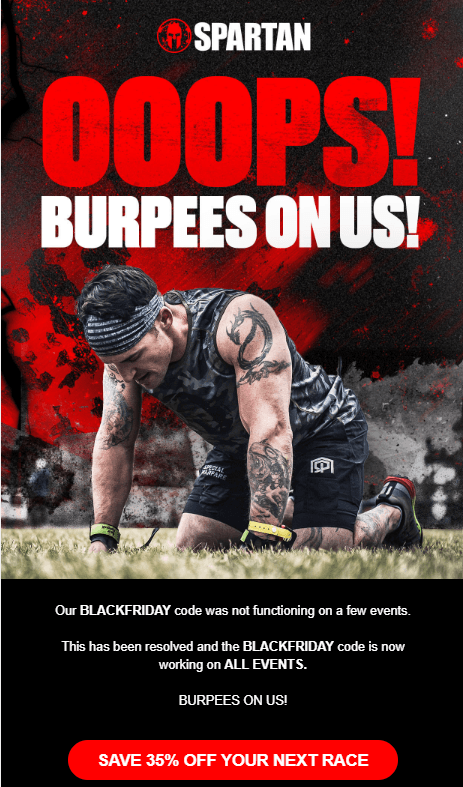 Spartan humorous apology email