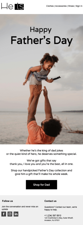 moosend's email template for father's day
