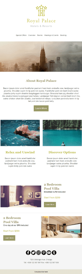 moosend's ready-made template moosend's hotel reservation email template