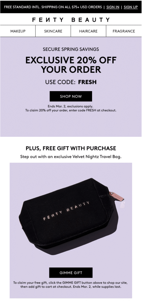 Fenty Beauty re-engagement email