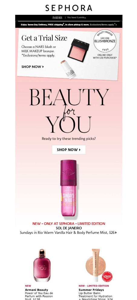 Sephora email campaign example
