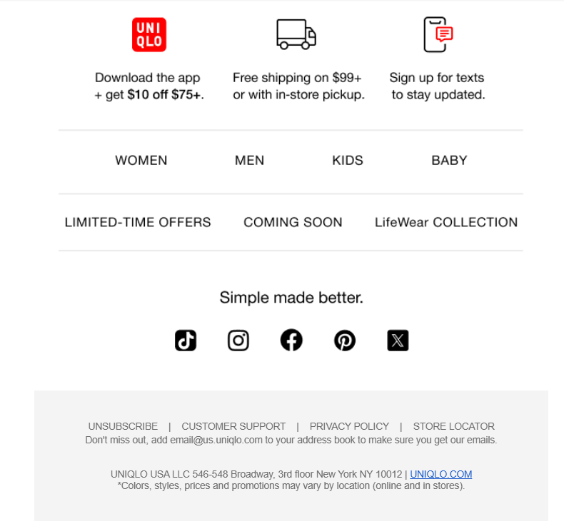 UNIQLO compliant email footer