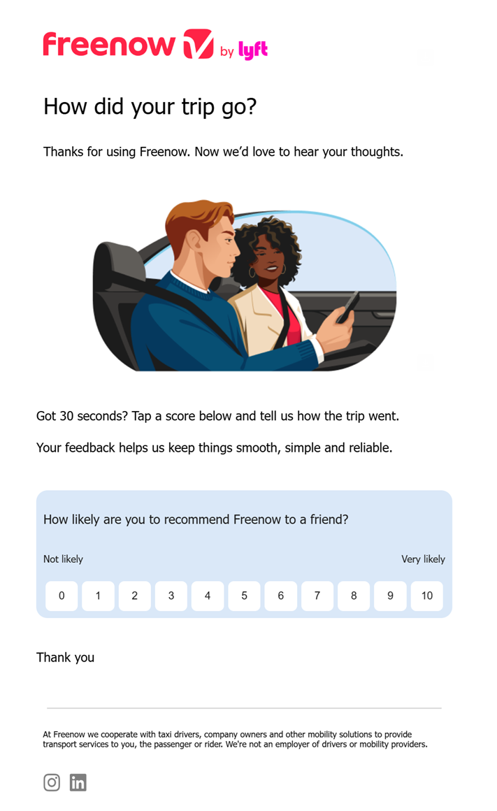 freenow customer survey email example