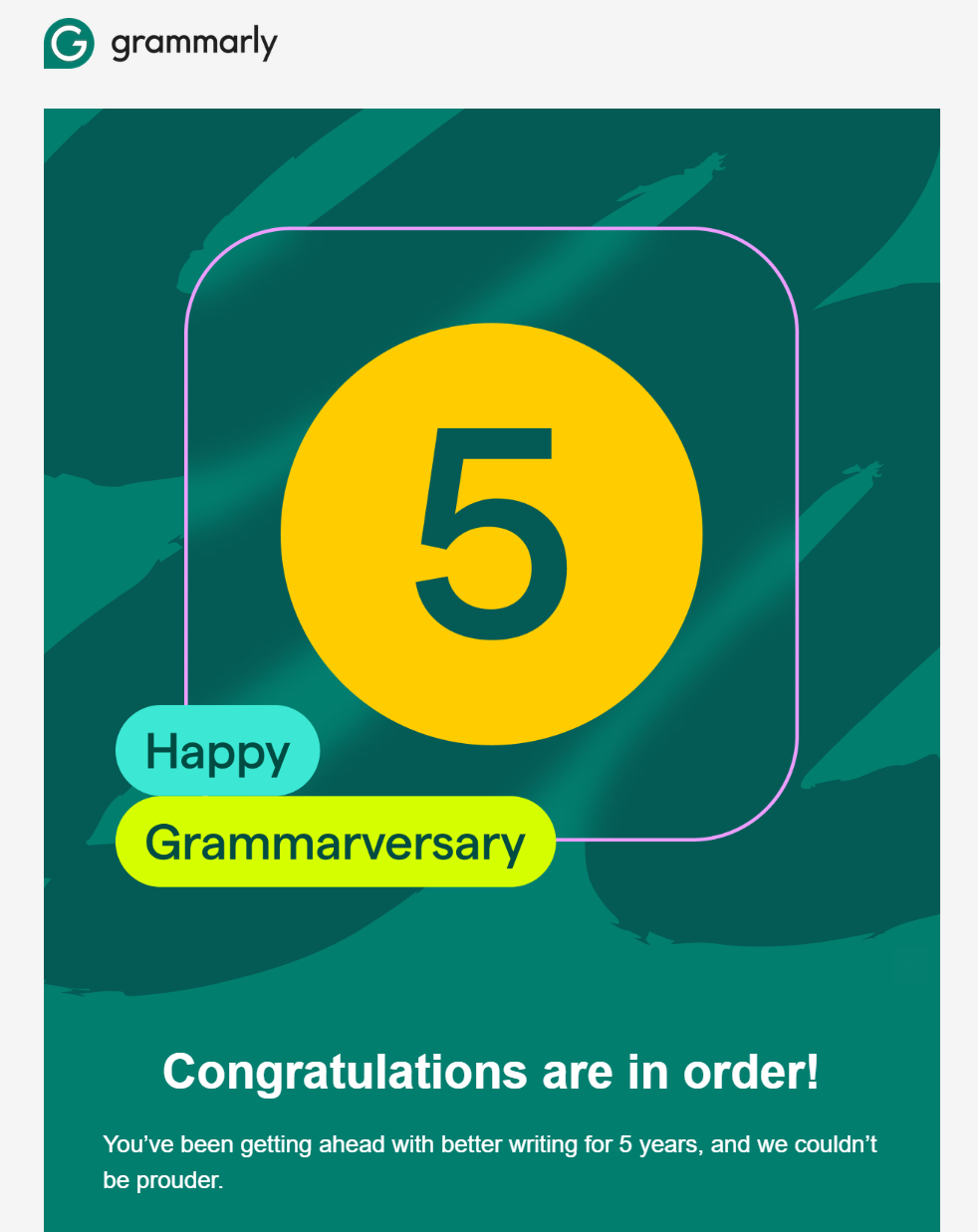 grammarly anniversary email example