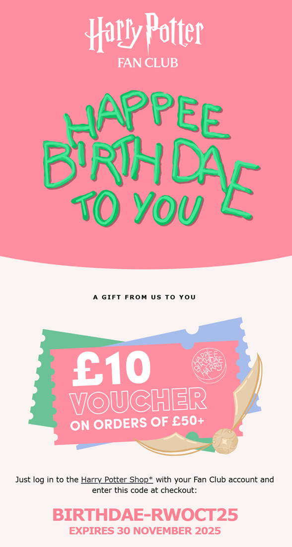 harry potter birthday email example