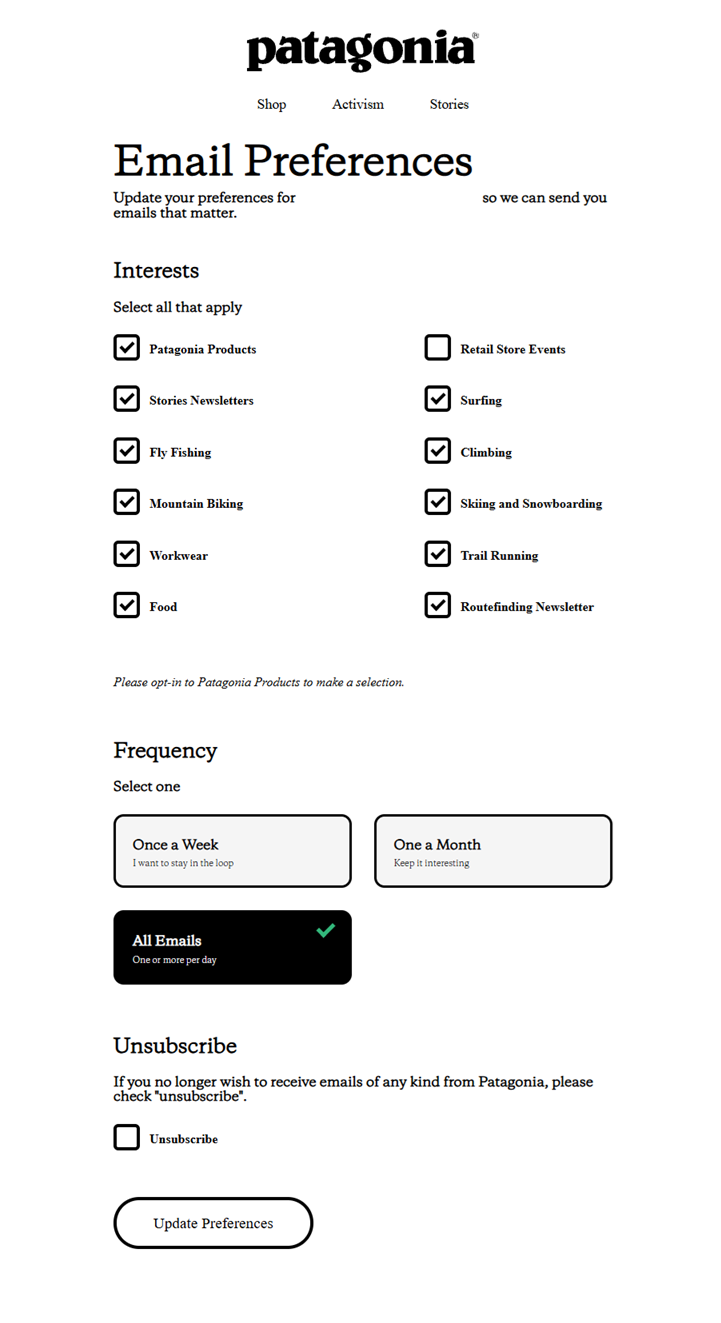 patagonia email preference center