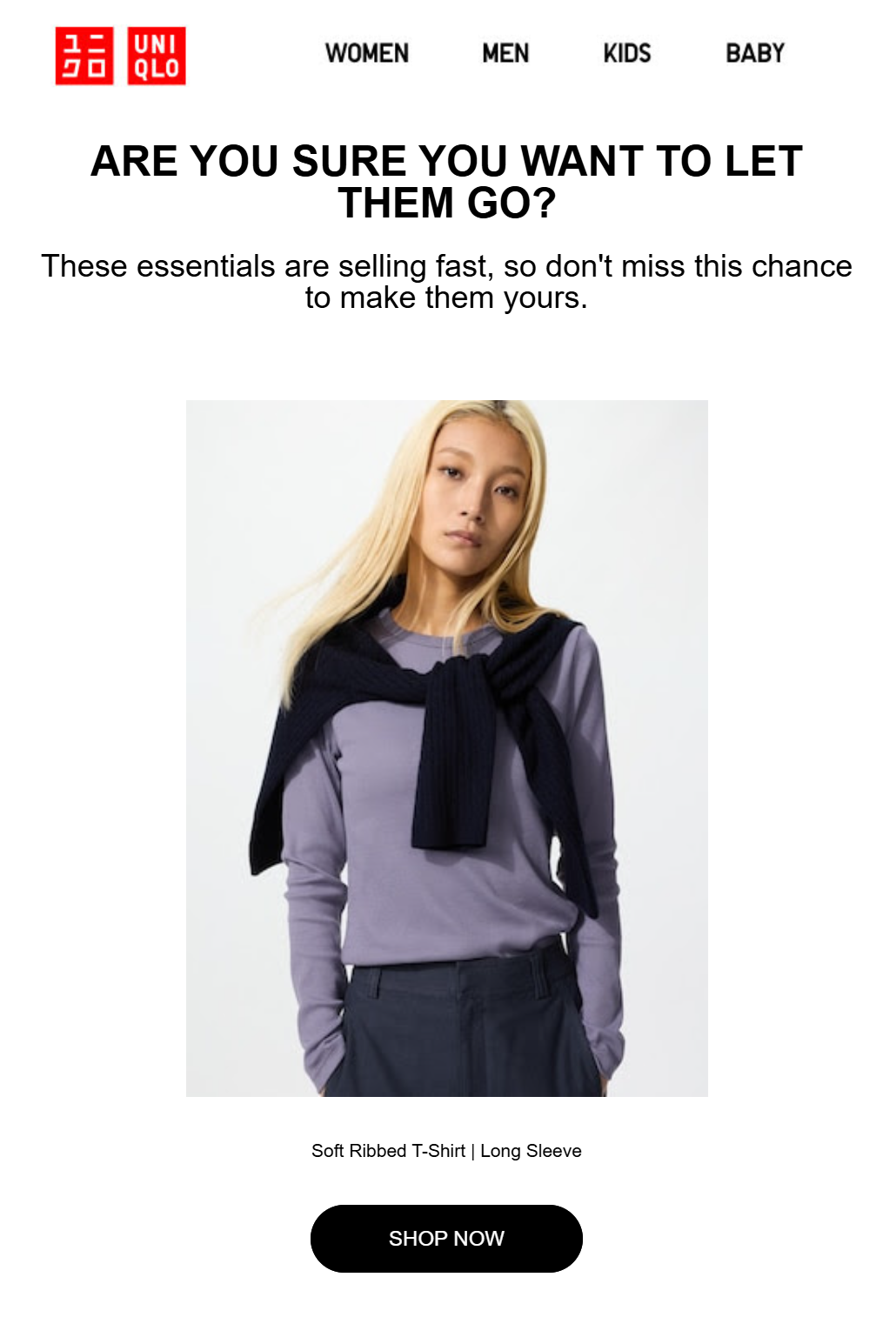 Uniqlo's cart recovery email automation example