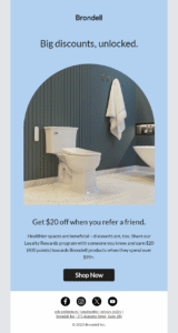 referral email campaign from brondell offering $20 off for referring a friend