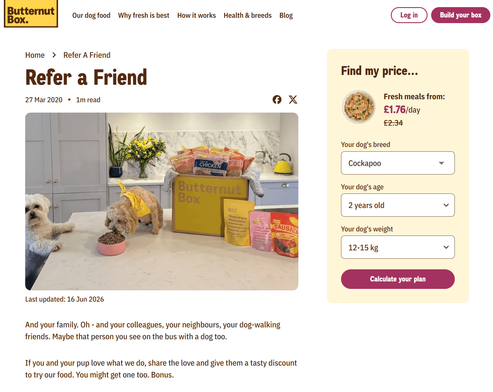 Butternut box refer a friend page