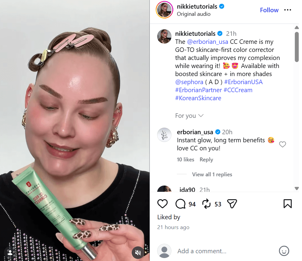 erborian influencer marketing channel example